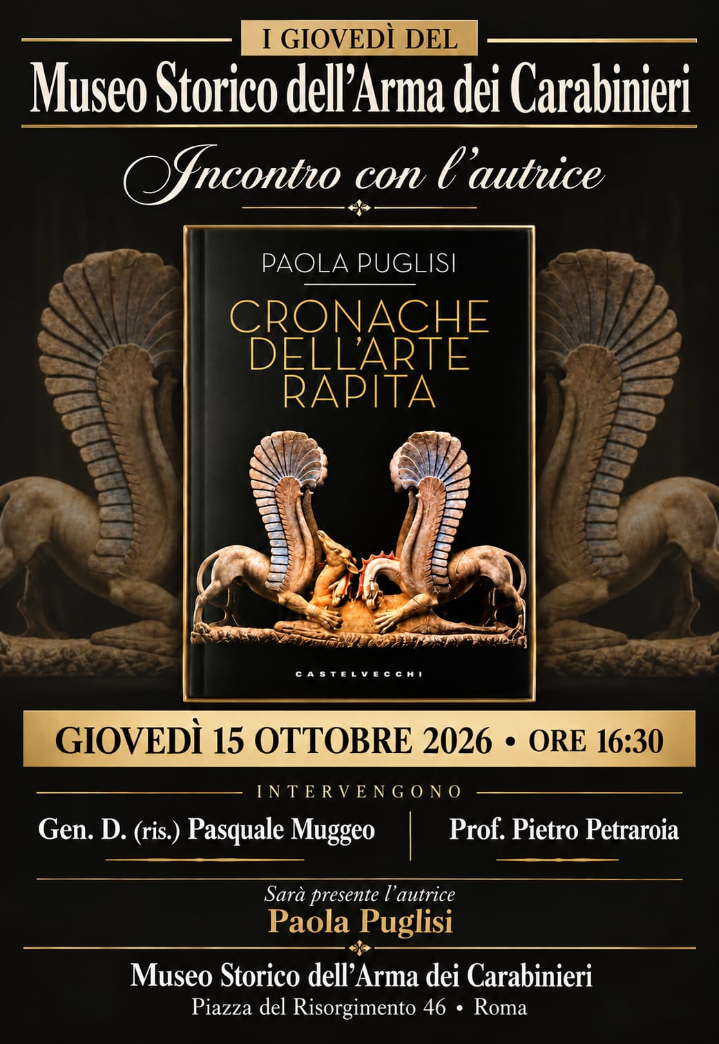 Locandina: Cronache dell’arte rapita, Giovedì 15 ottobre 2026 · ore 16.30, Museo Storico dell’Arma dei Carabinieri
